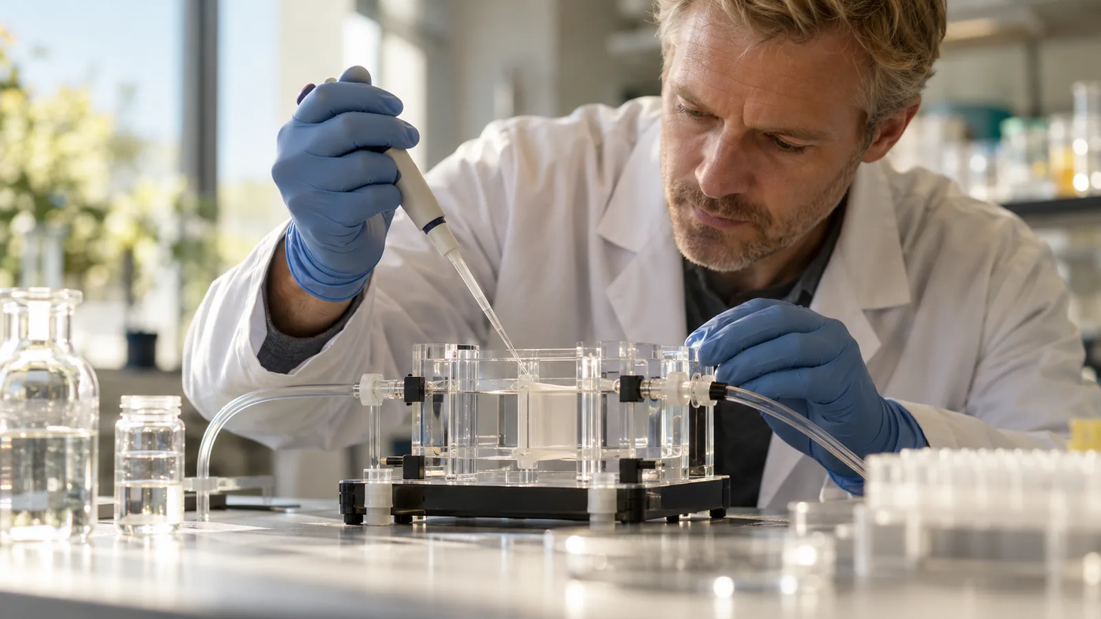 Membrane transport chamber prepared for carrier research