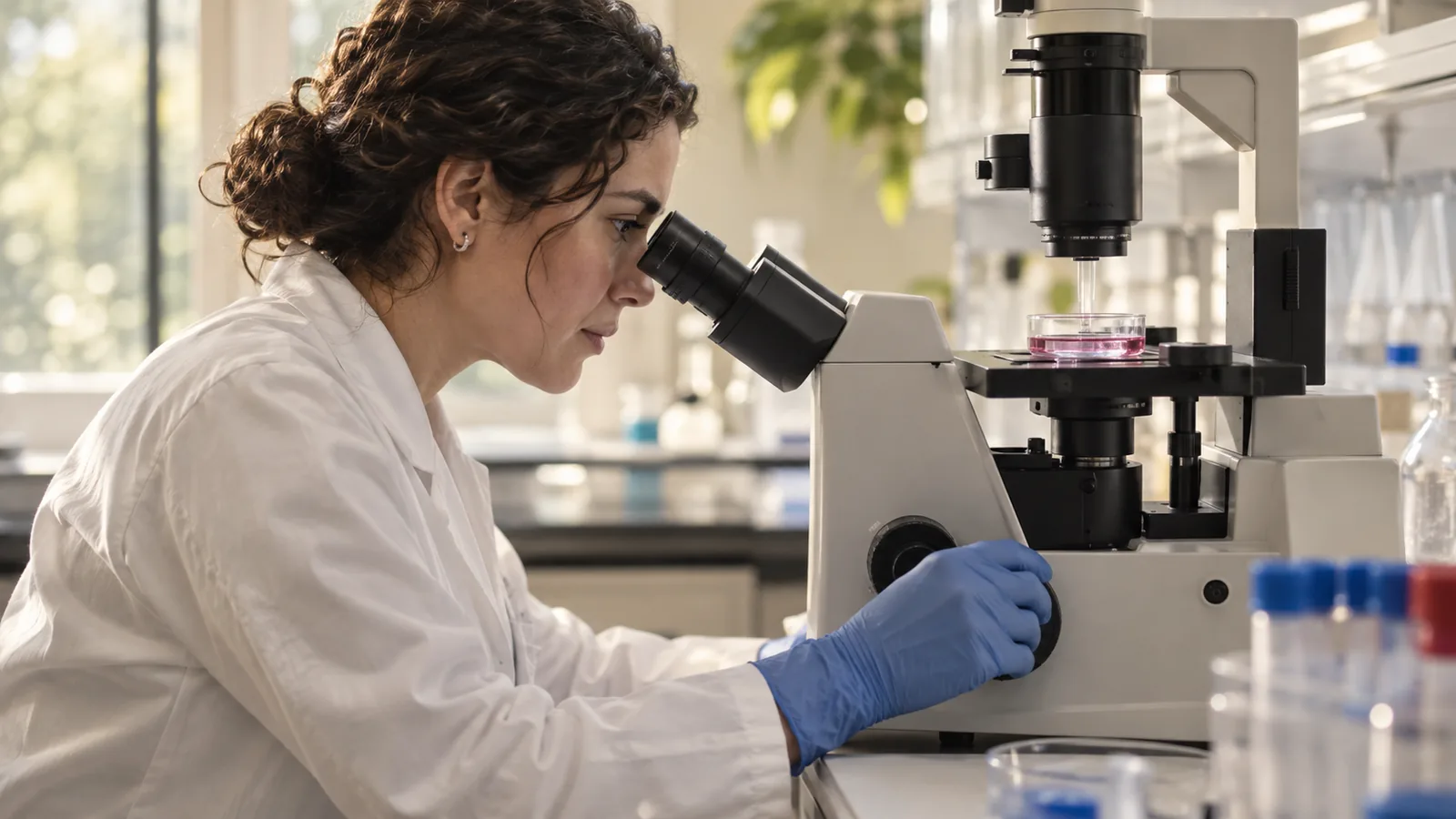 Cell culture observation through an inverted microscope