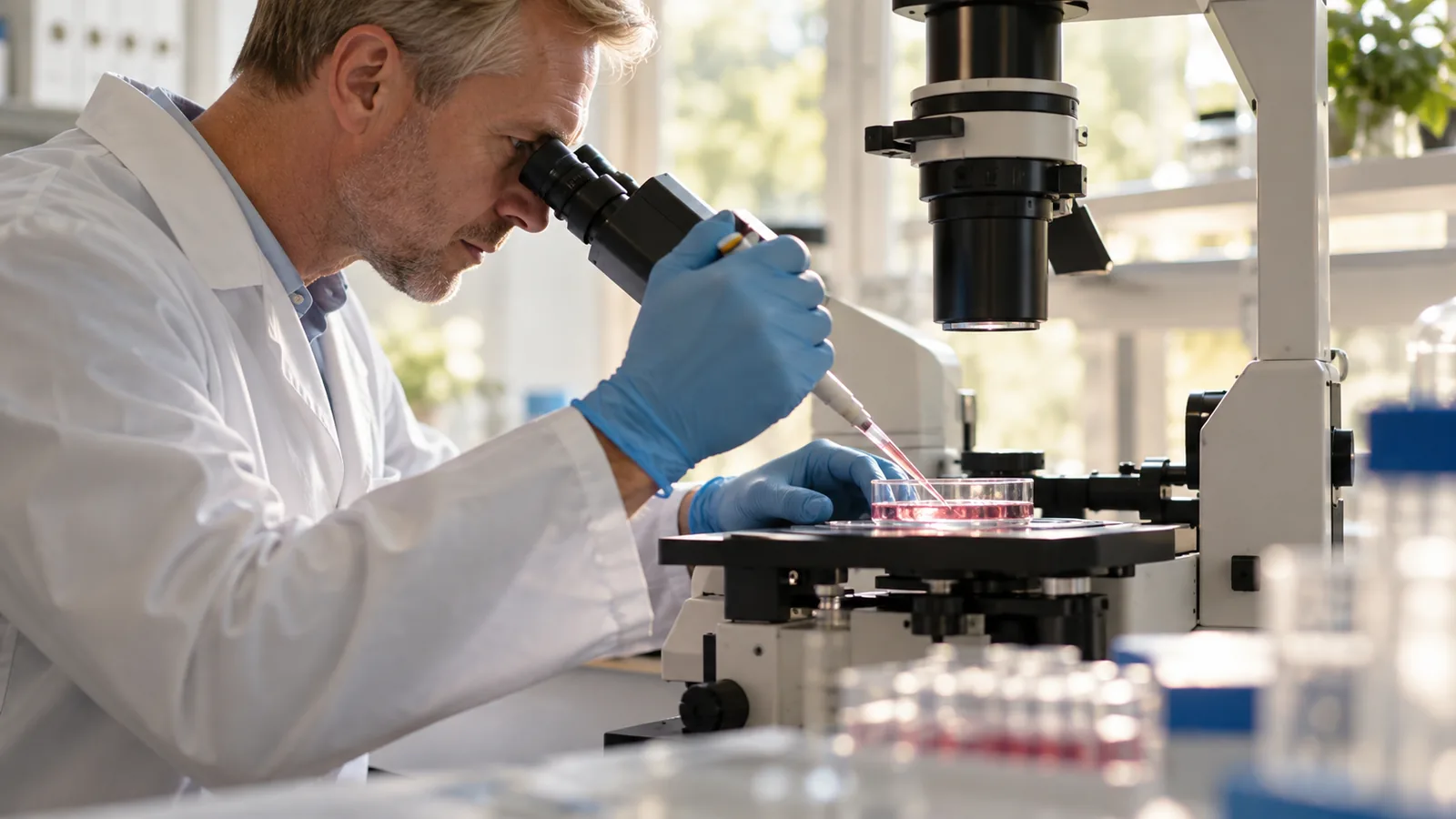 Pipette transferring medium into an endothelial cell culture