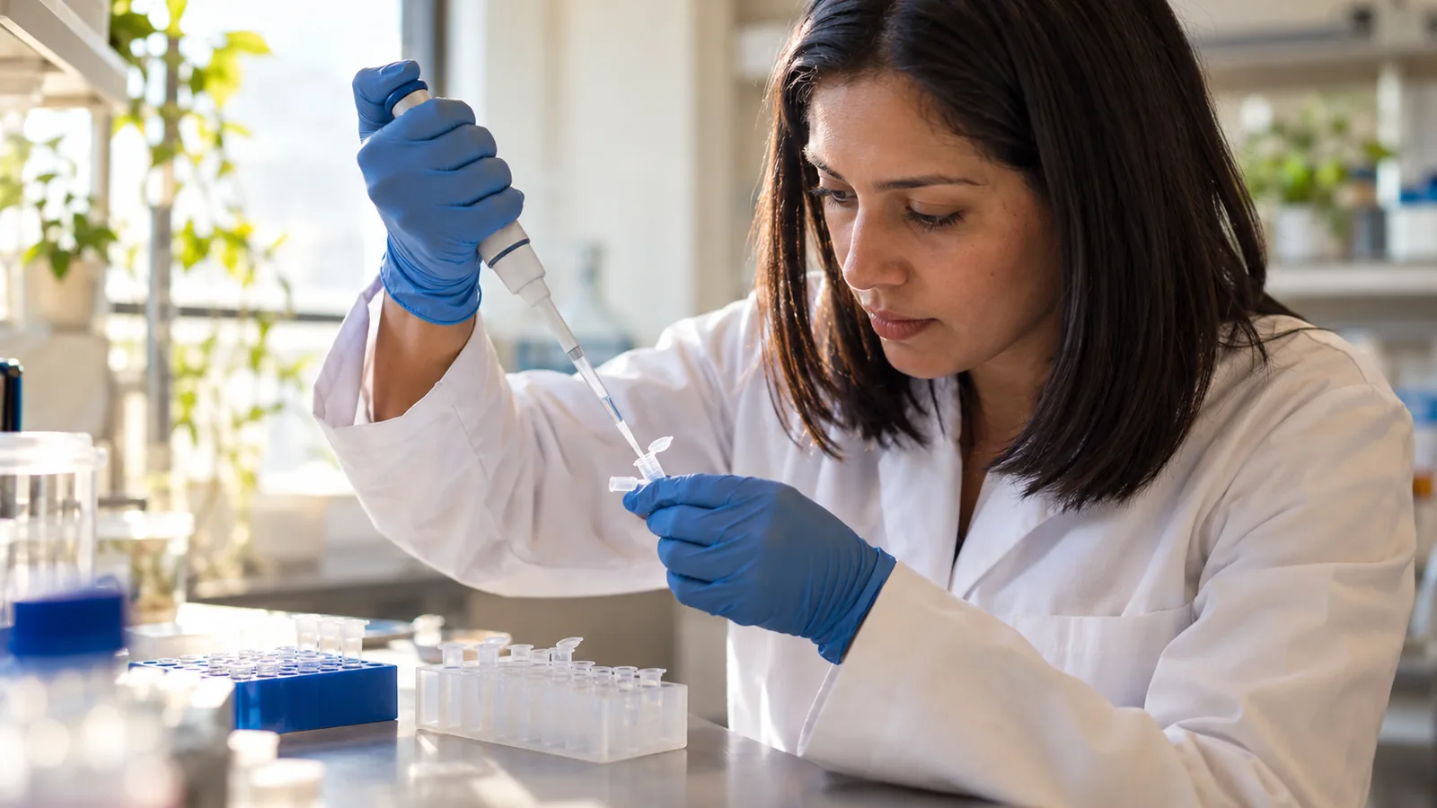 Gloved hands transferring laboratory sample fractions with a pipette