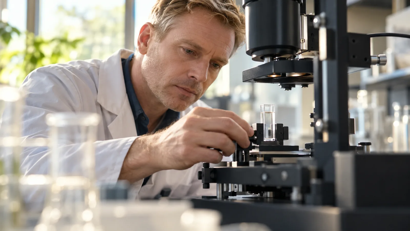 Optical cuvette positioned for molecular detection research