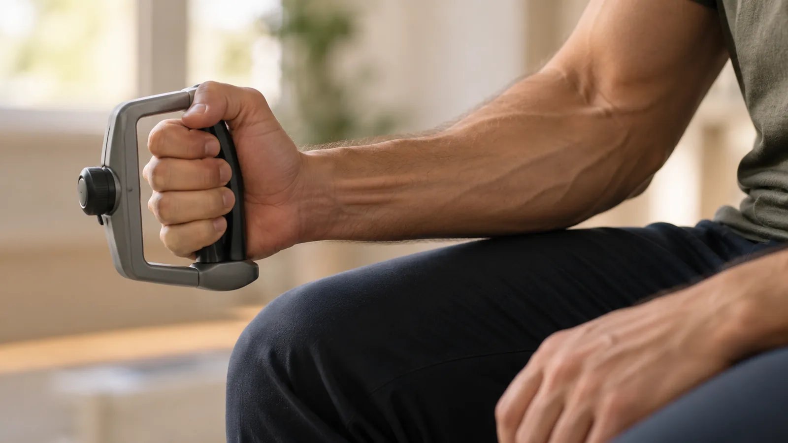 Hand gripping an instrument for measuring muscle strength