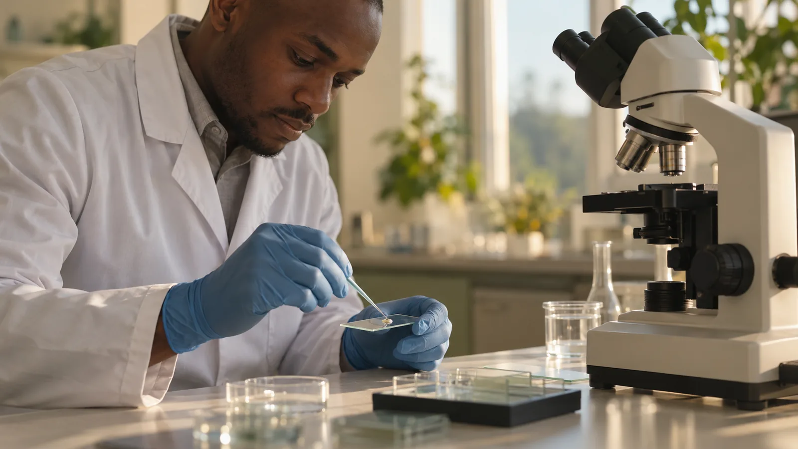 Researcher preparing a slide for neuroendocrine research