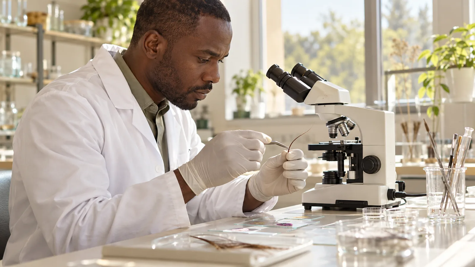 Laboratory workbench prepared for skin and hair biology research