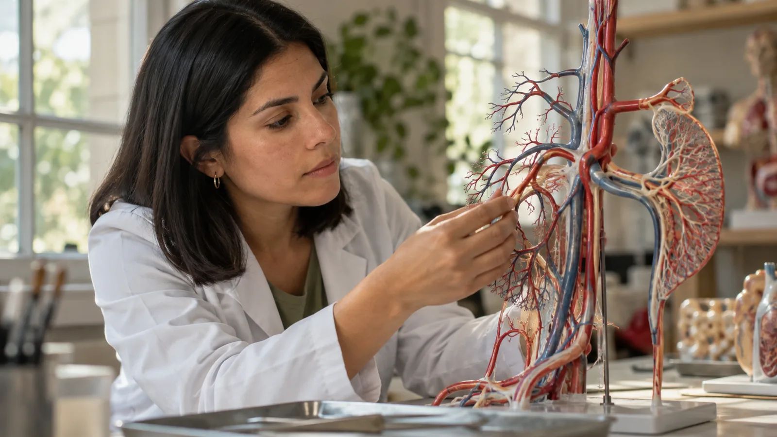 Physical branching vessel model on a research workbench